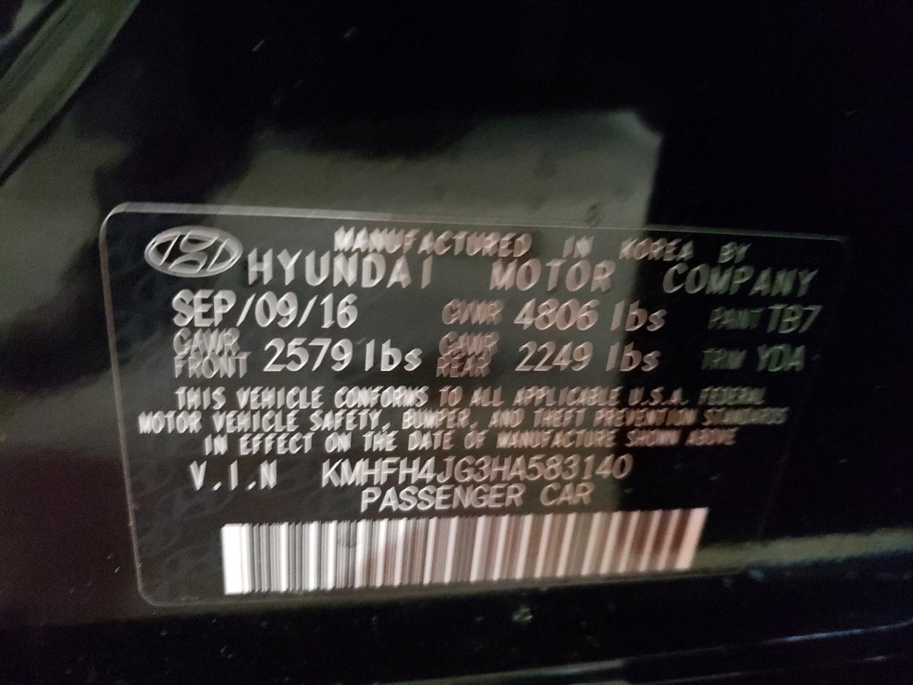 2017 Hyundai Azera Limited VIN: KMHFH4JG3HA583140 Lot: 86318055