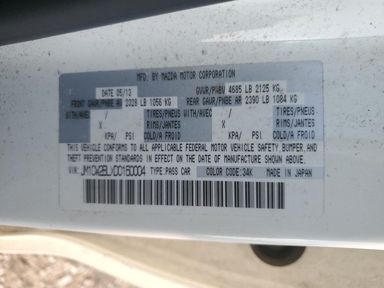 2013 Mazda 5 VIN: JM1CW2BLXD0160004 Lot: 89724705