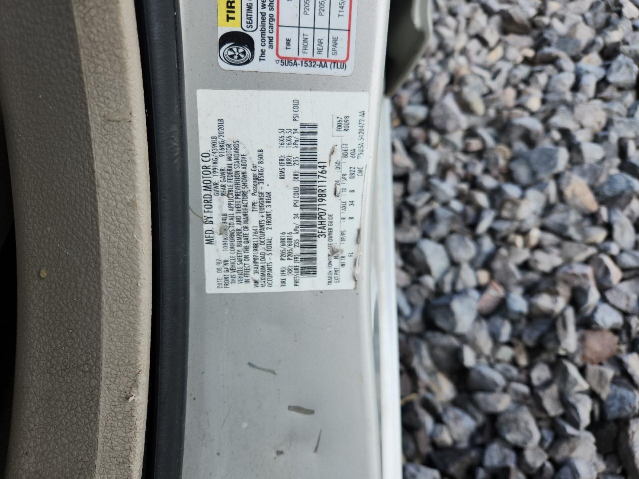 2008 Ford Fusion Se VIN: 3FAHP07198R117641 Lot: 85391565