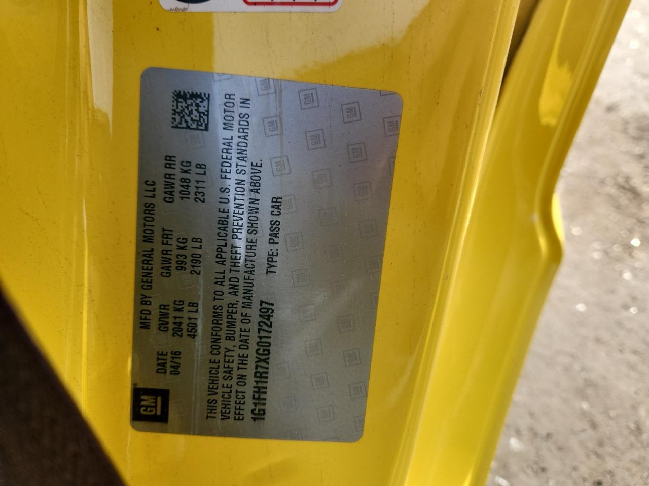 2016 Chevrolet Camaro Ss VIN: 1G1FH1R7XG0172497 Lot: 87068265