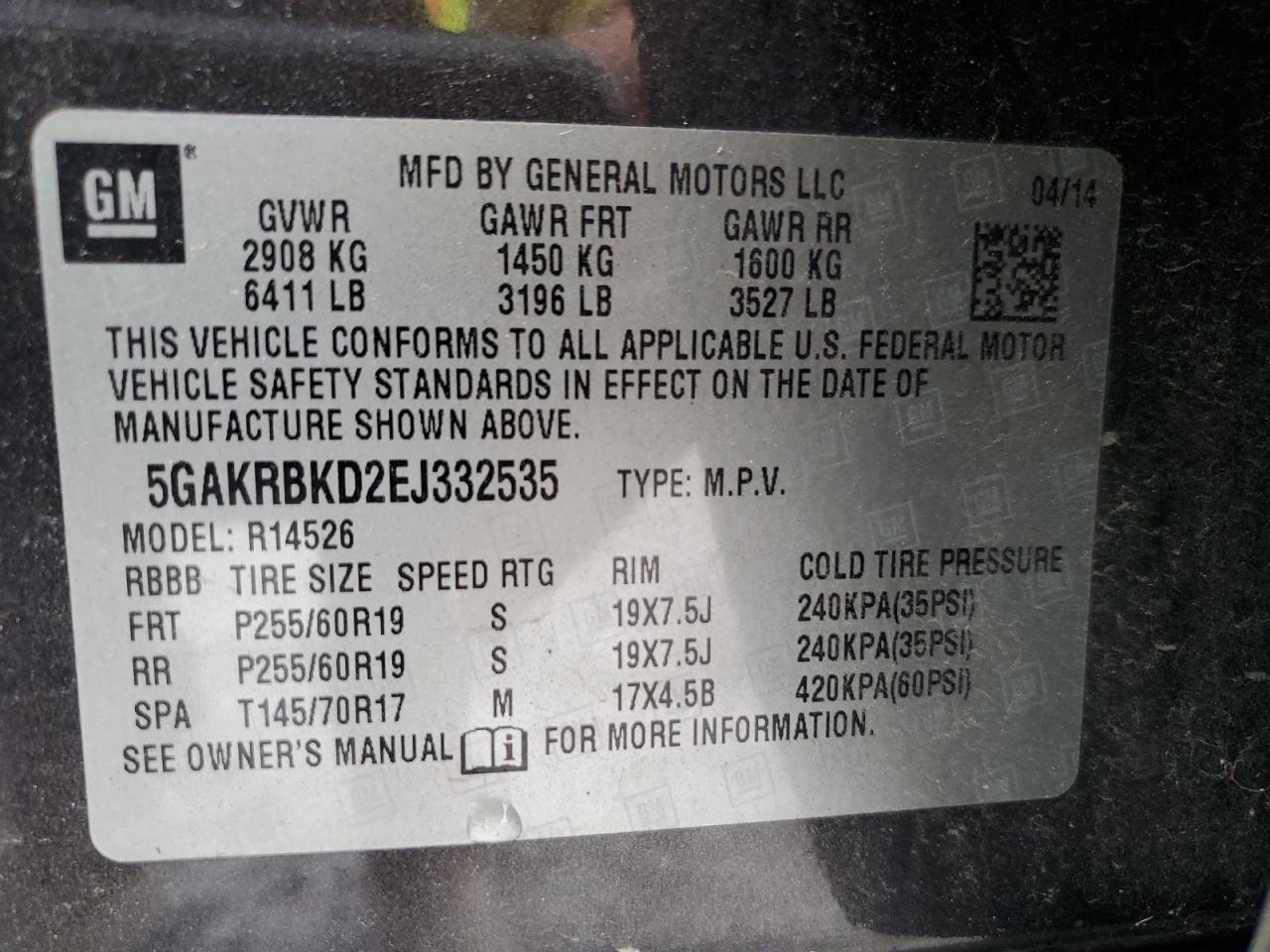 2014 Buick Enclave VIN: 5GAKRBKD2EJ332535 Lot: 90317975