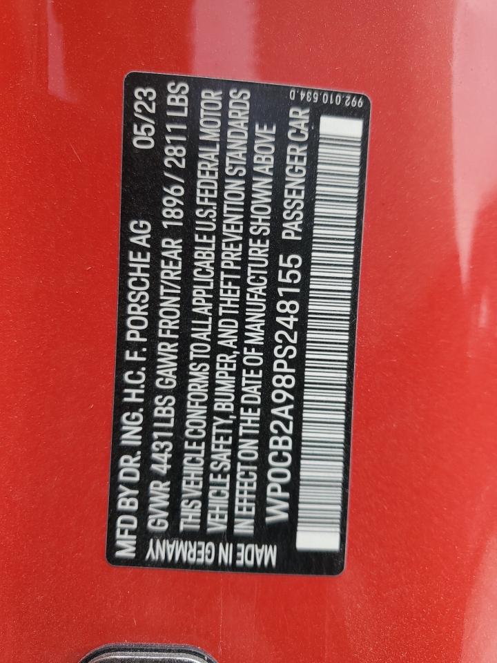 2023 Porsche 911 Carrera S VIN: WP0CB2A98PS248155 Lot: 82224985