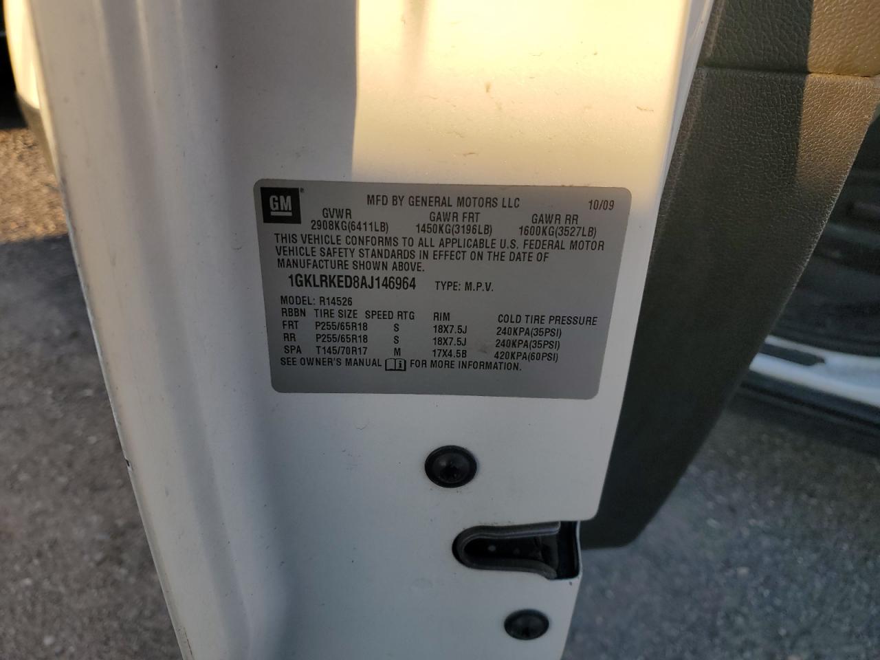 2010 GMC Acadia Sl VIN: 1GKLRKED8AJ146964 Lot: 87441575