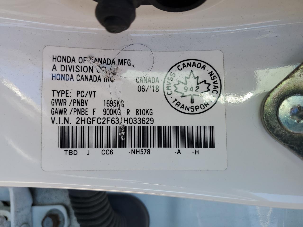 2018 Honda Civic Lx VIN: 2HGFC2F63JH033629 Lot: 85161805