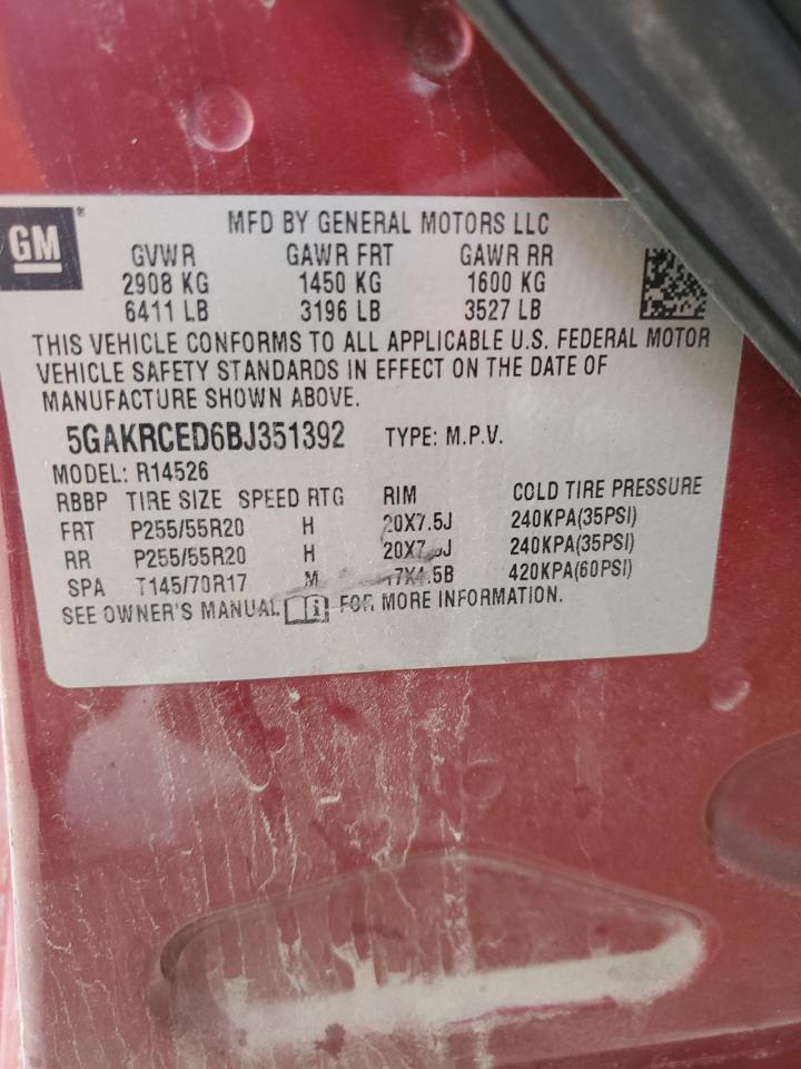 2011 Buick Enclave Cxl VIN: 5GAKRCED6BJ351392 Lot: 89854415