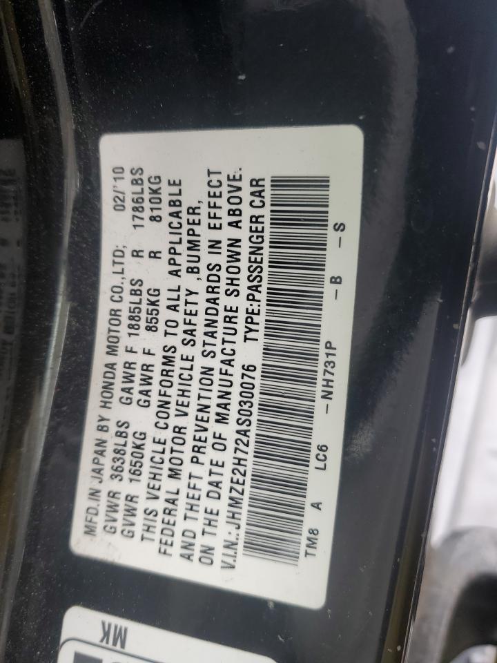 2010 Honda Insight Ex VIN: JHMZE2H72AS030076 Lot: 82490265