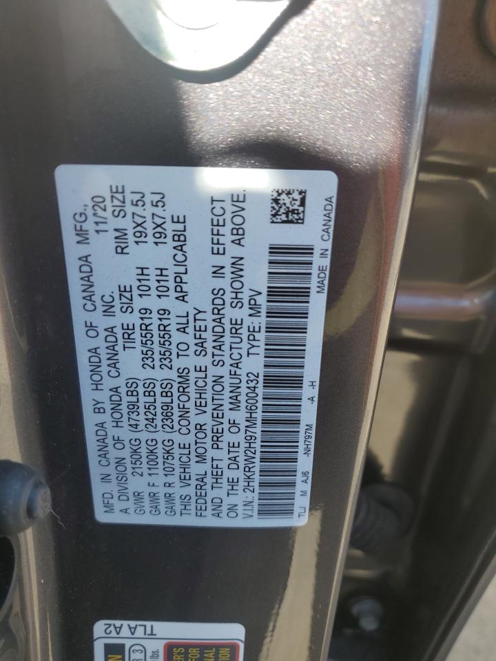 2021 Honda Cr-V Touring VIN: 2HKRW2H97MH600432 Lot: 89645455