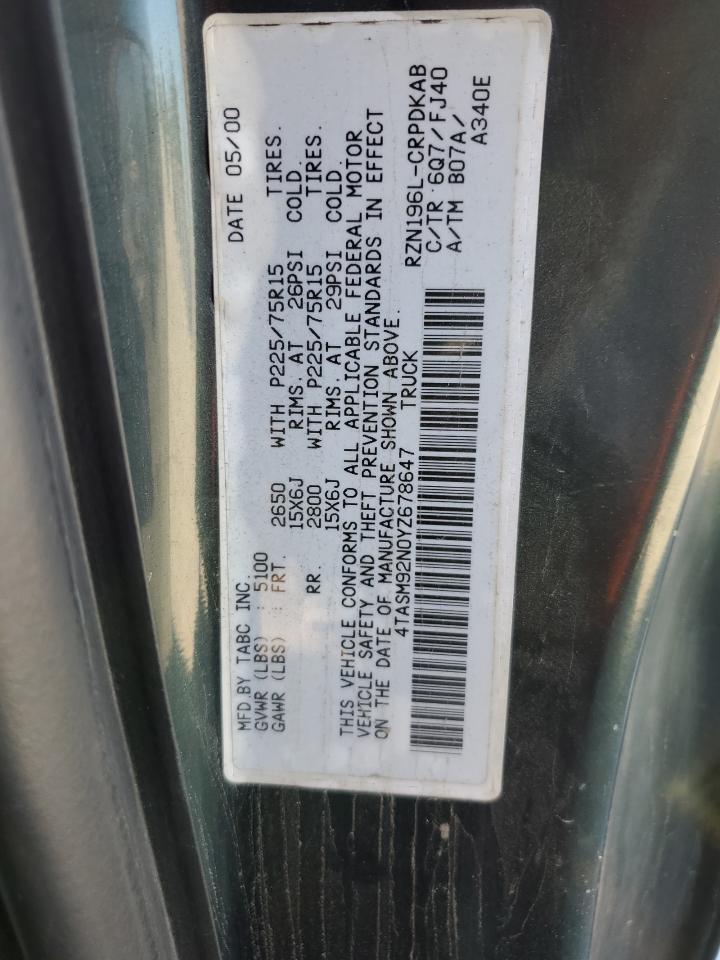 2000 Toyota Tacoma Xtracab Prerunner VIN: 4TASM92N0YZ678647 Lot: 82546795