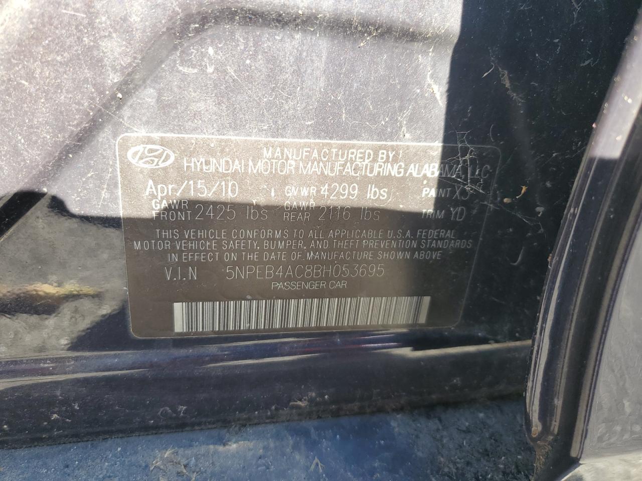 2011 Hyundai Sonata Gls VIN: 5NPEB4AC8BH053695 Lot: 86311205