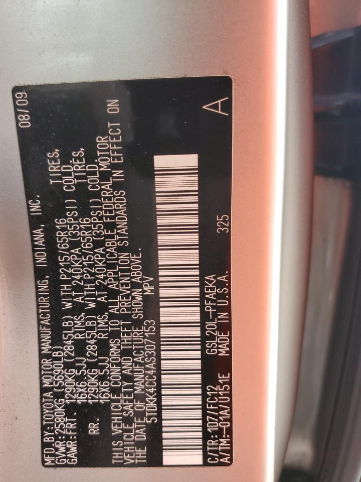 2010 Toyota Sienna Ce VIN: 5TDKK4CC4AS307153 Lot: 84351595