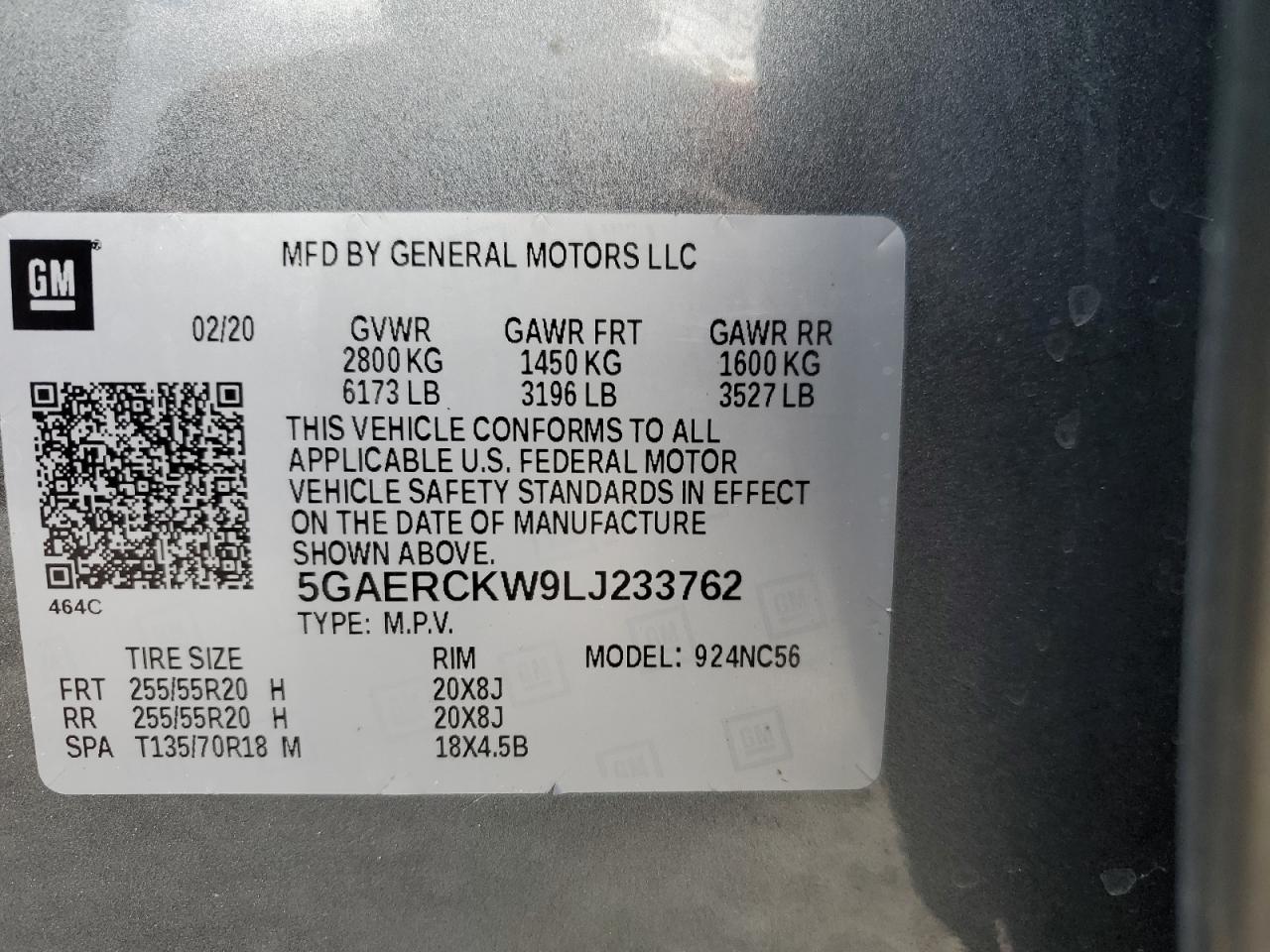 2020 Buick Enclave Premium VIN: 5GAERCKW9LJ233762 Lot: 89630945