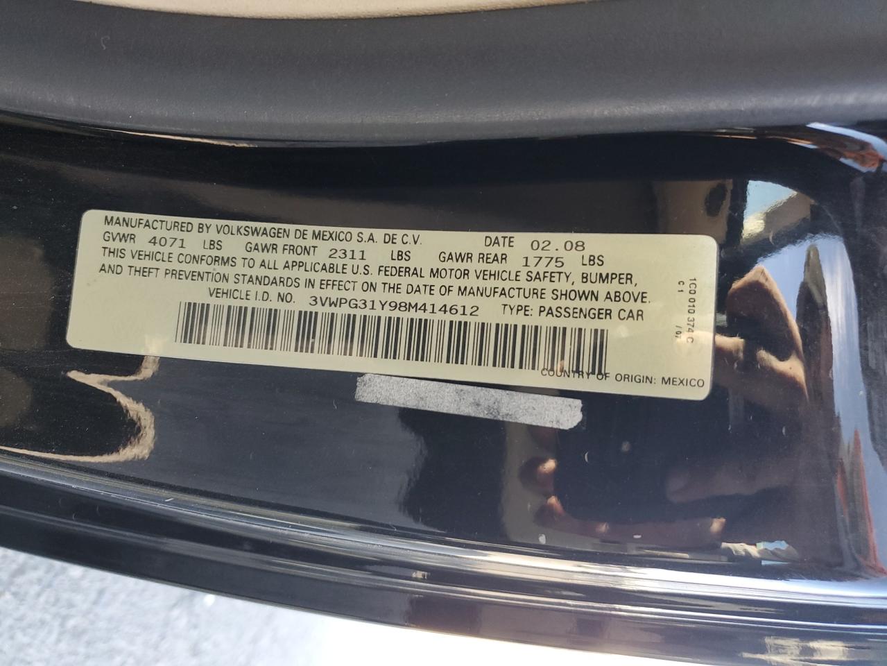 2008 Volkswagen New Beetle Convertible S VIN: 3VWPG31Y98M414612 Lot: 85076105