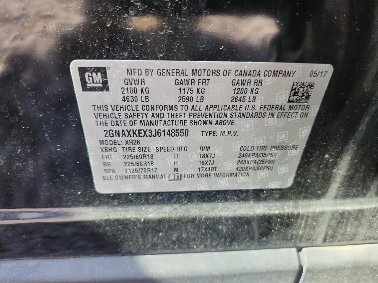 2018 Chevrolet Equinox Lt VIN: 2GNAXKEX3J6148550 Lot: 84754165