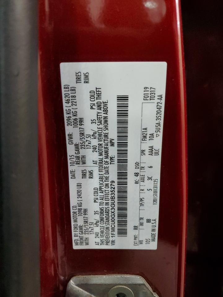 2016 Ford Escape Se VIN: 1FMCU0GX3GUB35279 Lot: 86465115