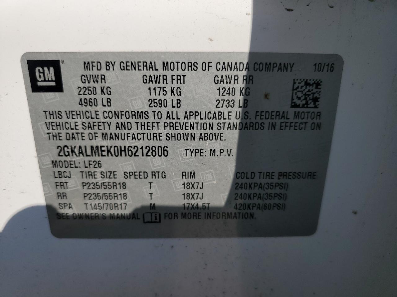 2017 GMC Terrain Sle VIN: 2GKALMEK0H6212806 Lot: 82006335