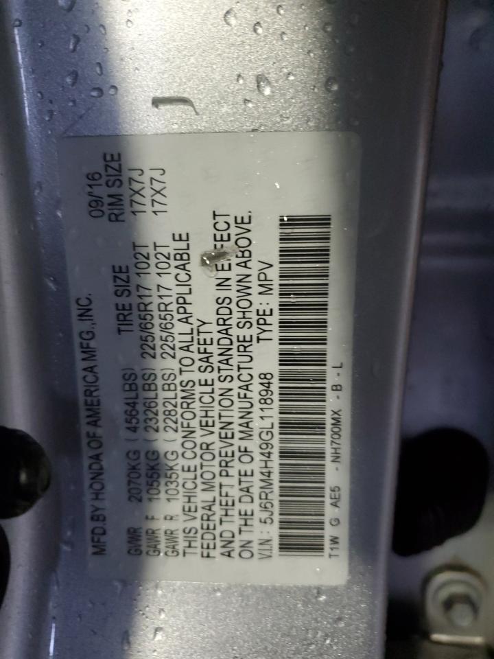 2016 Honda Cr-V Se VIN: 5J6RM4H49GL118948 Lot: 82585285