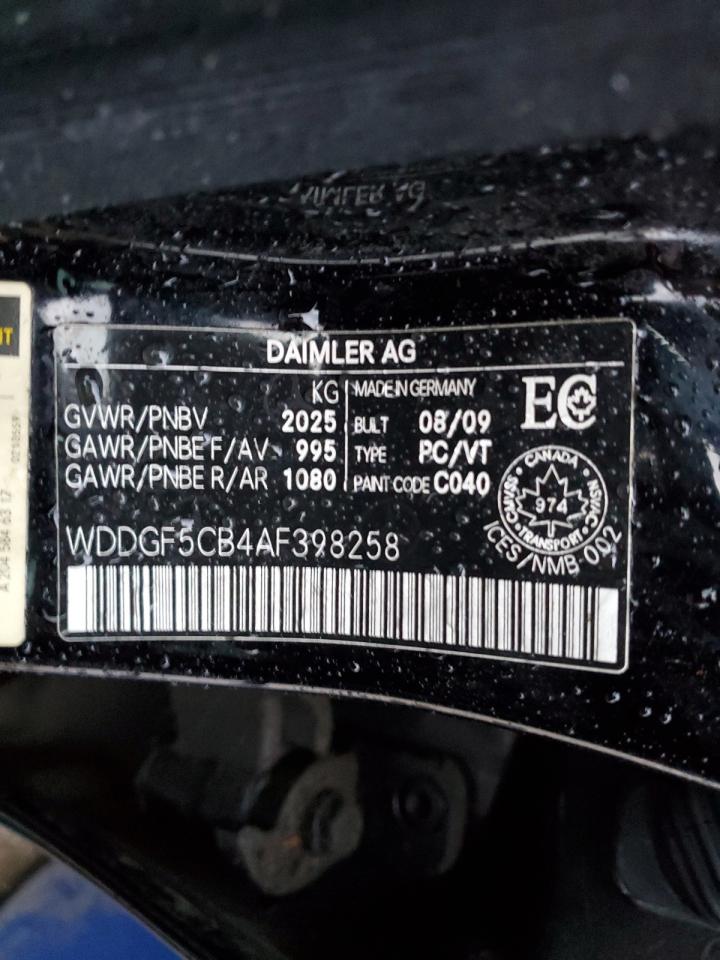2010 Mercedes-Benz C 250 VIN: WDDGF5CB4AF398258 Lot: 85262105