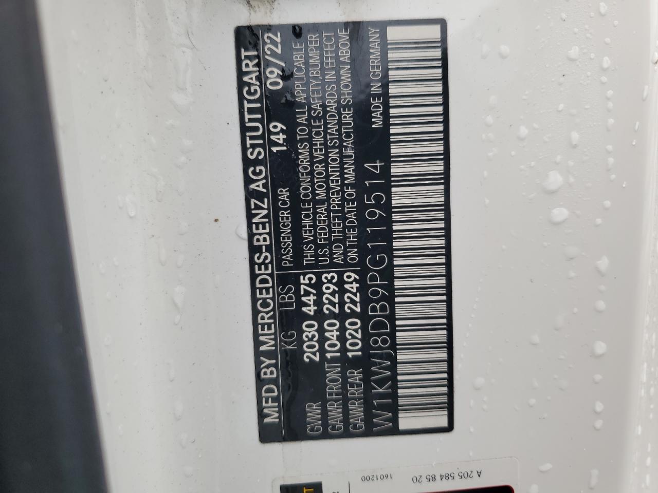 2023 Mercedes-Benz C 300 VIN: W1KWJ8DB9PG119514 Lot: 82396835