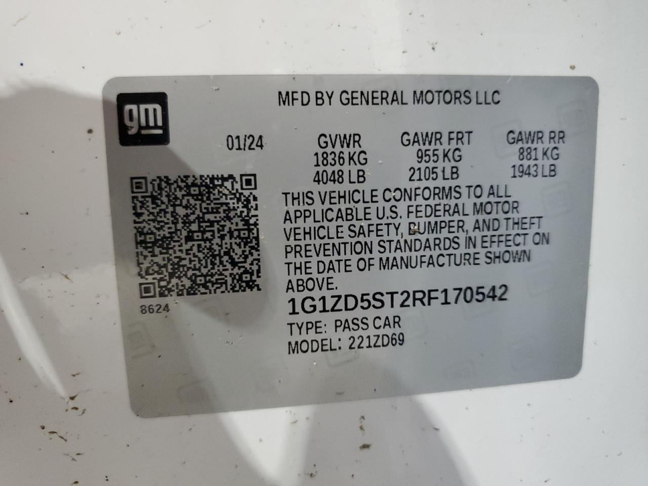 2024 Chevrolet Malibu Lt VIN: 1G1ZD5ST2RF170542 Lot: 84814885