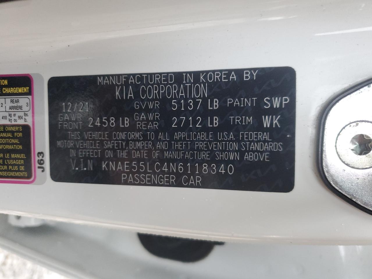 2022 Kia Stinger Gt2 VIN: KNAE55LC4N6118340 Lot: 90596905