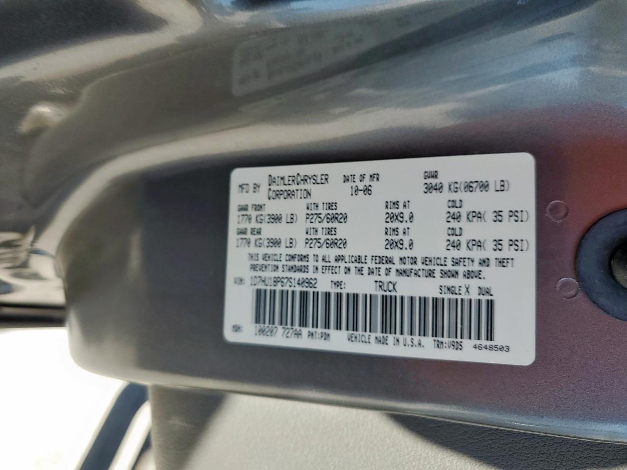 2007 Dodge Ram 1500 St VIN: 1D7HU18P67S140962 Lot: 82298655