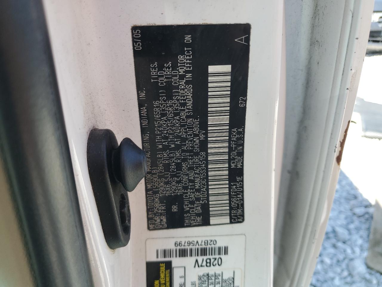 2005 Toyota Sienna Ce VIN: 5TDZA23C15S345158 Lot: 82399105