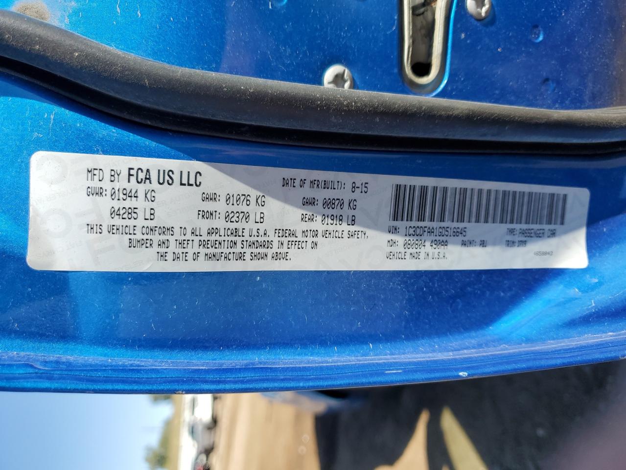 2016 Dodge Dart Se VIN: 1C3CDFAA1GD516645 Lot: 85911135