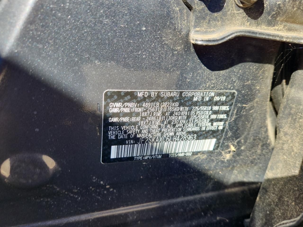 2020 Subaru Forester Touring VIN: JF2SKAXC6LH428963 Lot: 85147825