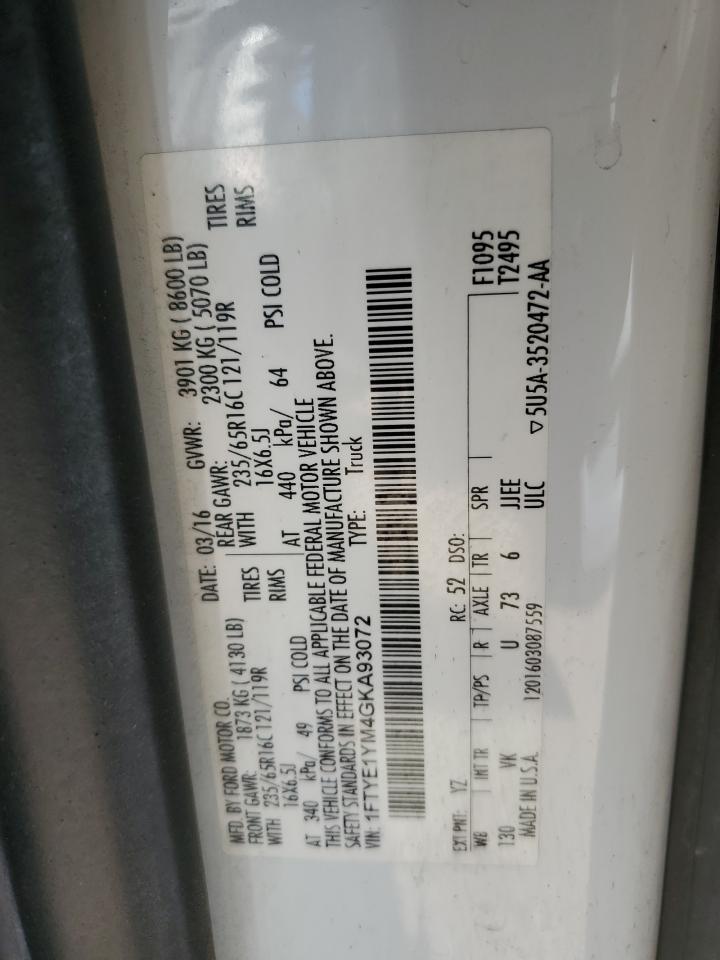 2016 Ford Transit T-150 VIN: 1FTYE1YM4GKA93072 Lot: 85293995