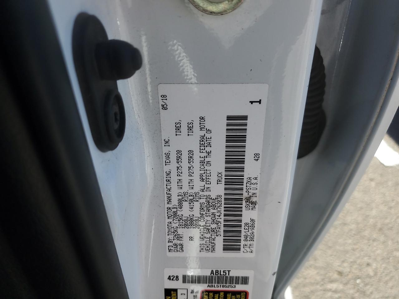 2018 Toyota Tundra Crewmax 1794 VIN: 5TFAY5F14JX762038 Lot: 85348775