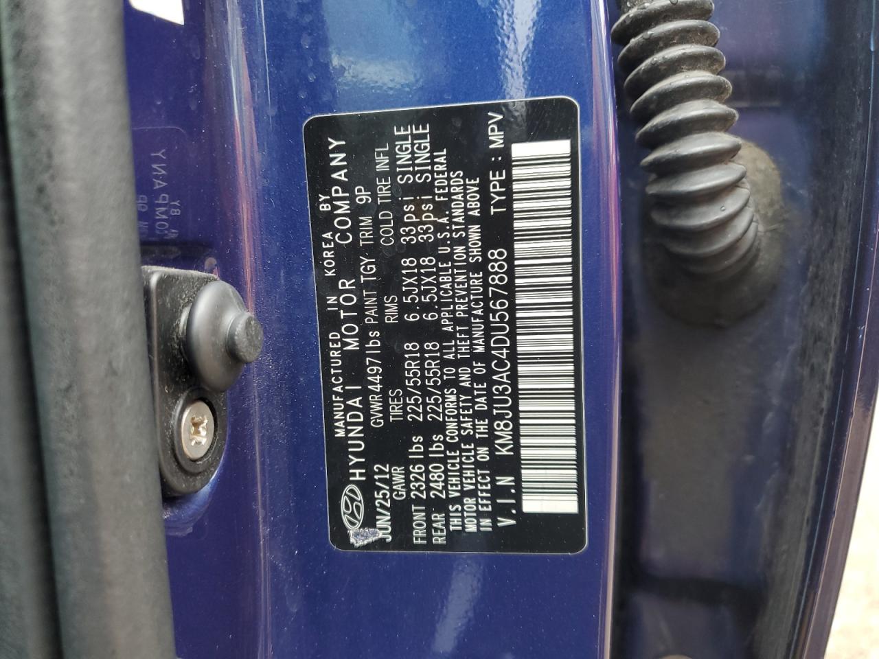 2013 Hyundai Tucson Gls VIN: KM8JU3AC4DU567888 Lot: 85600625