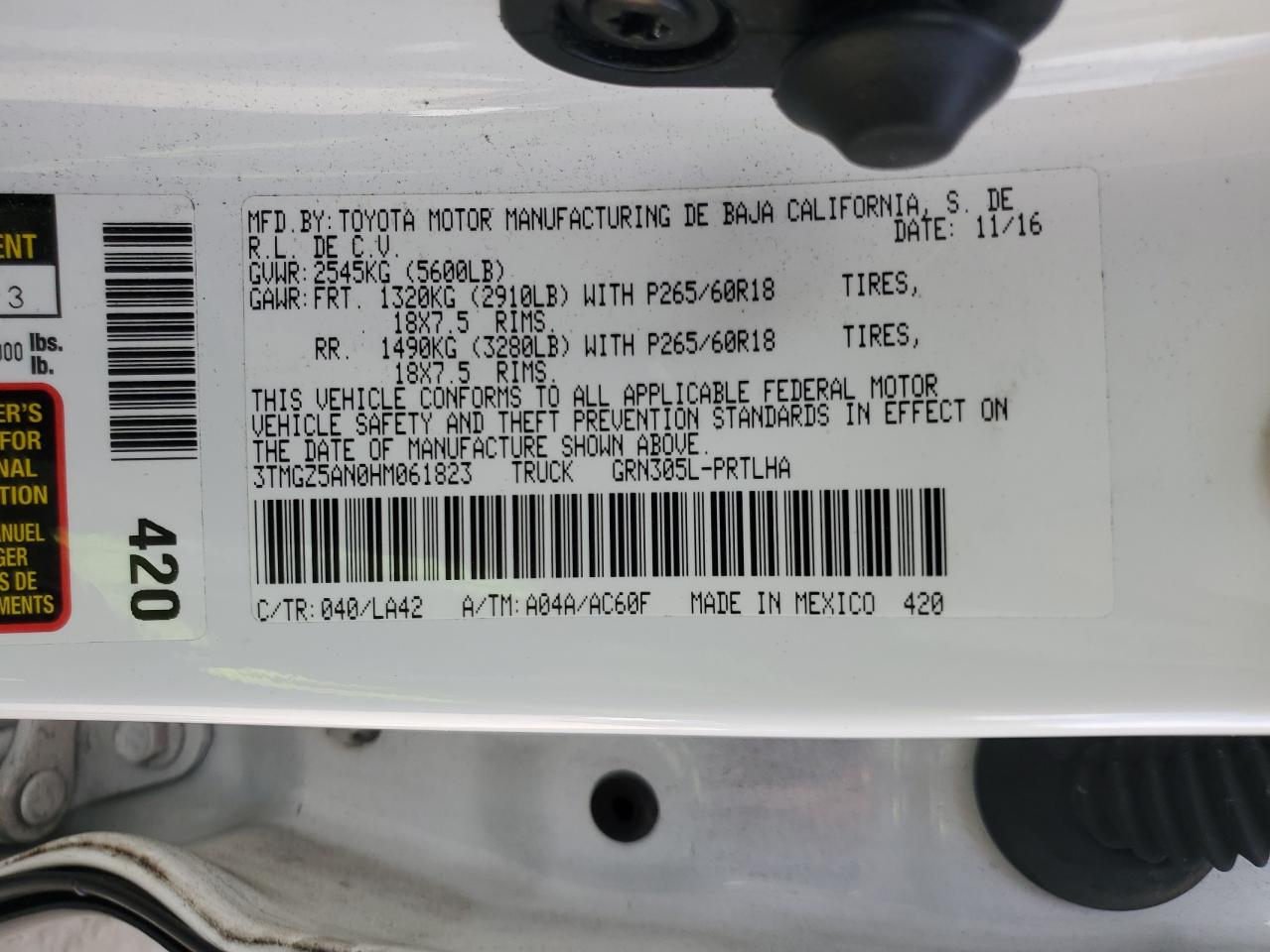 2017 Toyota Tacoma Double Cab VIN: 3TMGZ5AN0HM061823 Lot: 84894535