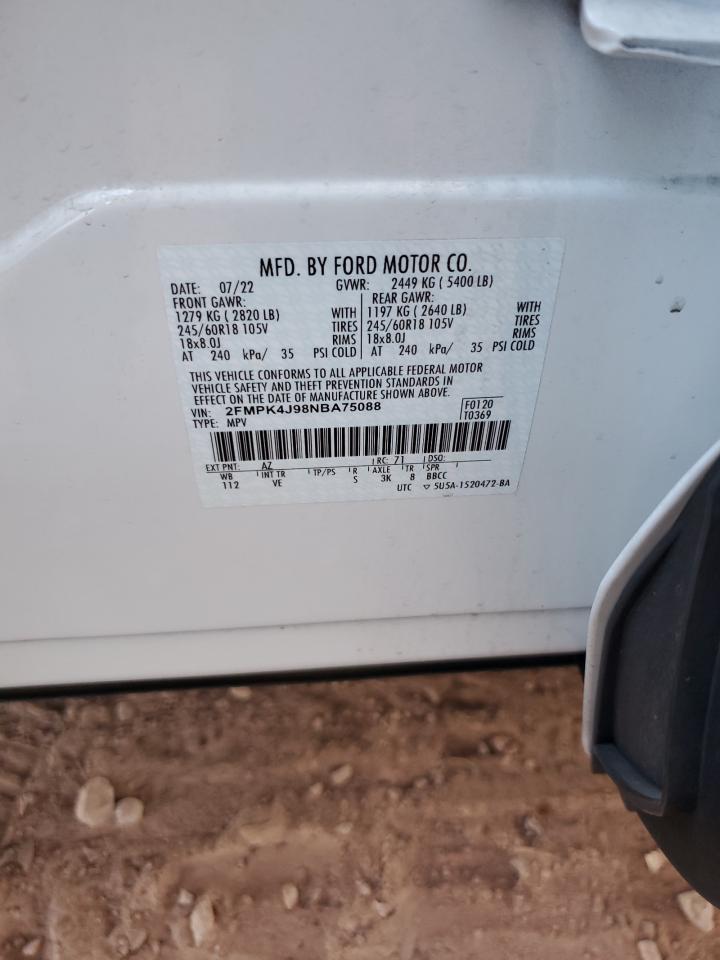 2022 Ford Edge Sel VIN: 2FMPK4J98NBA75088 Lot: 81923835