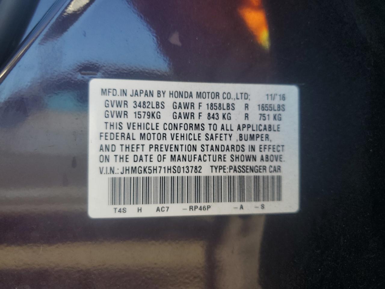 2017 Honda Fit Ex VIN: JHMGK5H71HS013782 Lot: 89543055