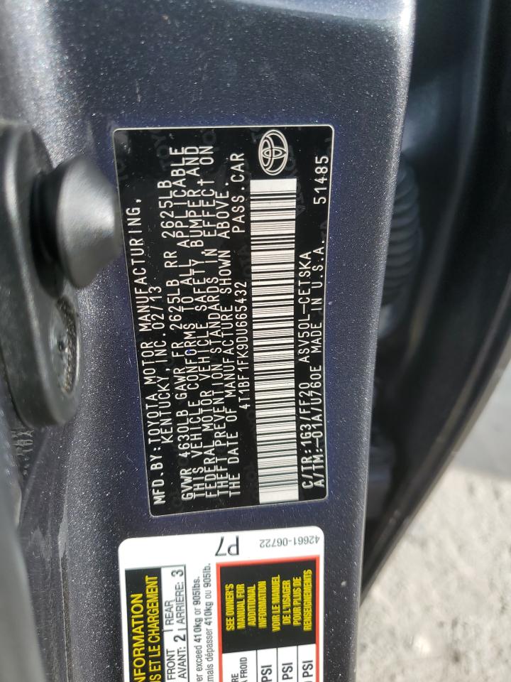 2013 Toyota Camry L VIN: 4T1BF1FK9DU665432 Lot: 84602485