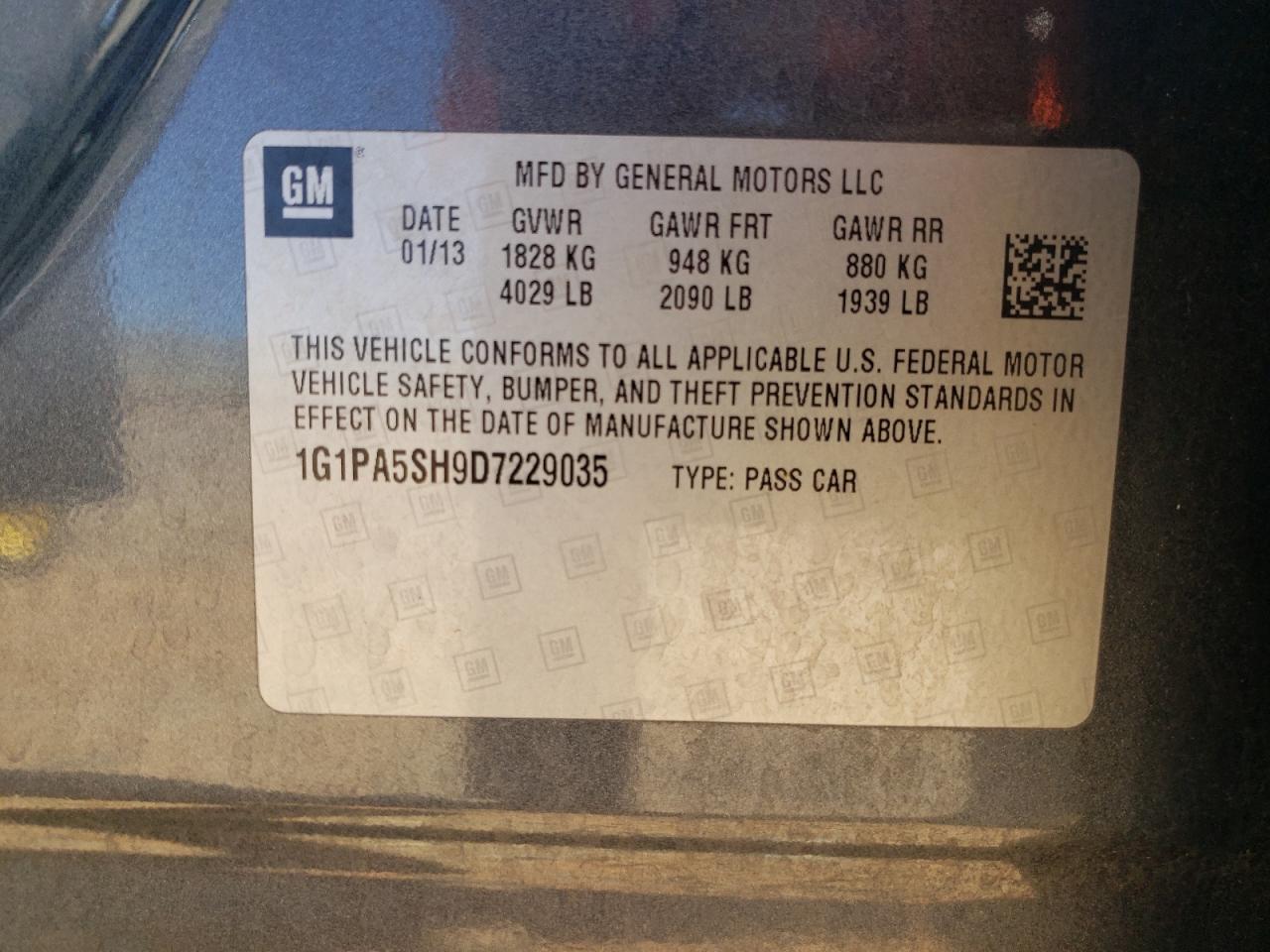 2013 Chevrolet Cruze Ls VIN: 1G1PA5SH9D7229035 Lot: 84885935