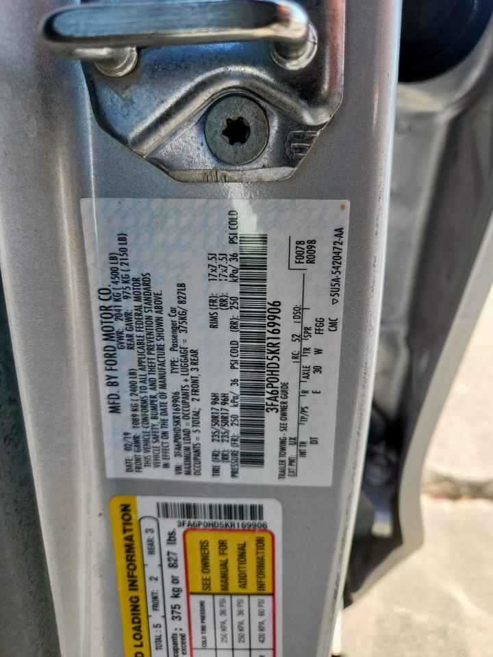 2019 Ford Fusion Se VIN: 3FA6P0HD5KR169906 Lot: 85949185