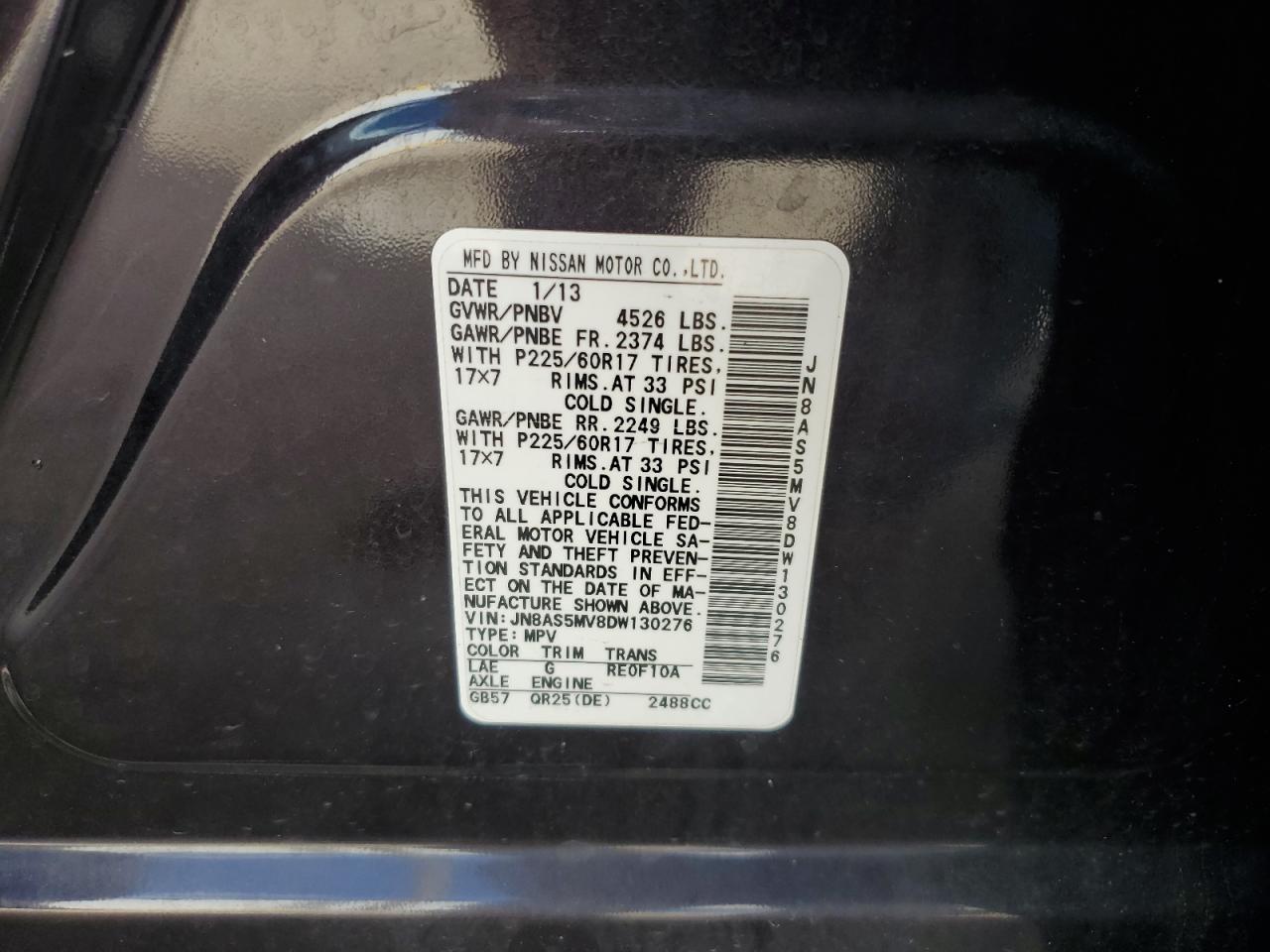 2013 Nissan Rogue S VIN: JN8AS5MV8DW130276 Lot: 86173785