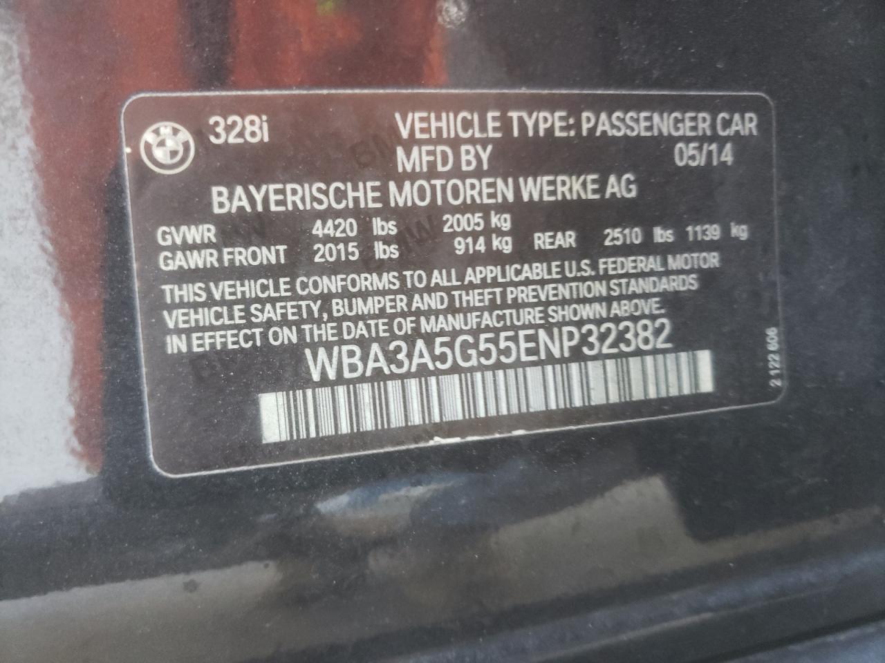 2014 BMW 328 I VIN: WBA3A5G55ENP32382 Lot: 82518415