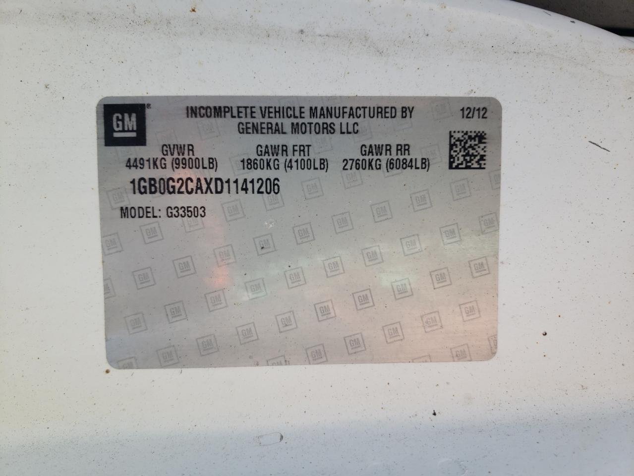 2013 Chevrolet Express G3500 VIN: 1GB0G2CAXD1141206 Lot: 86269745