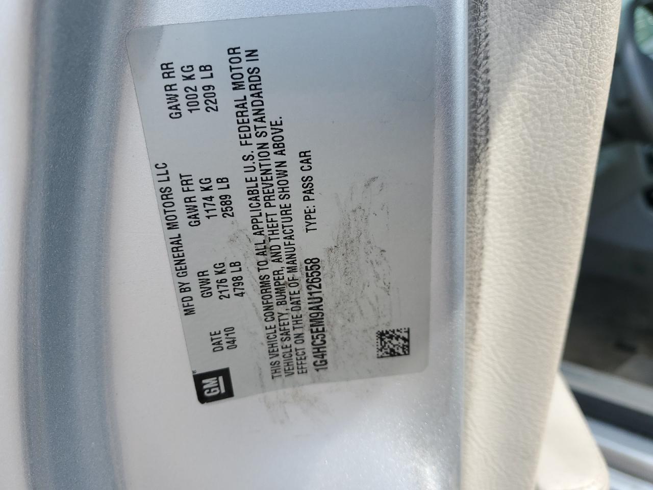 2010 Buick Lucerne Cxl VIN: 1G4HC5EM9AU126558 Lot: 87457265