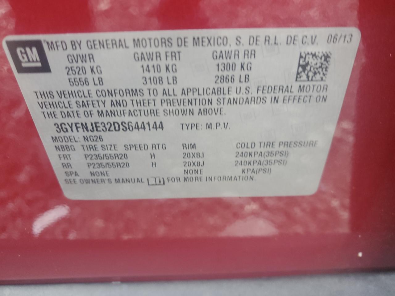 2013 Cadillac Srx Premium Collection VIN: 3GYFNJE32DS644144 Lot: 84993855