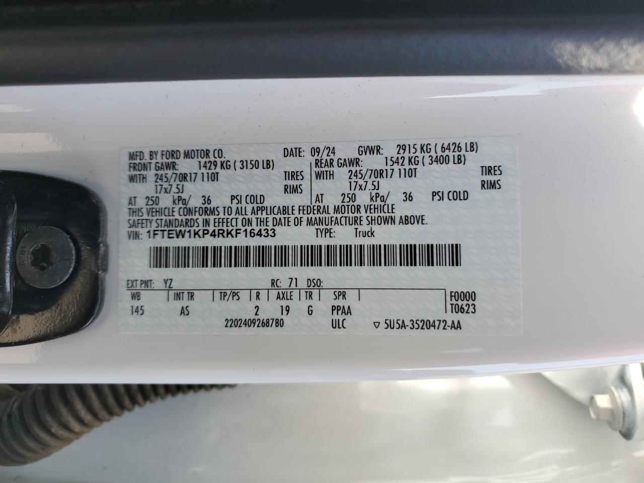 2024 Ford F150 Xl VIN: 1FTEW1KP4RKF16433 Lot: 85303165