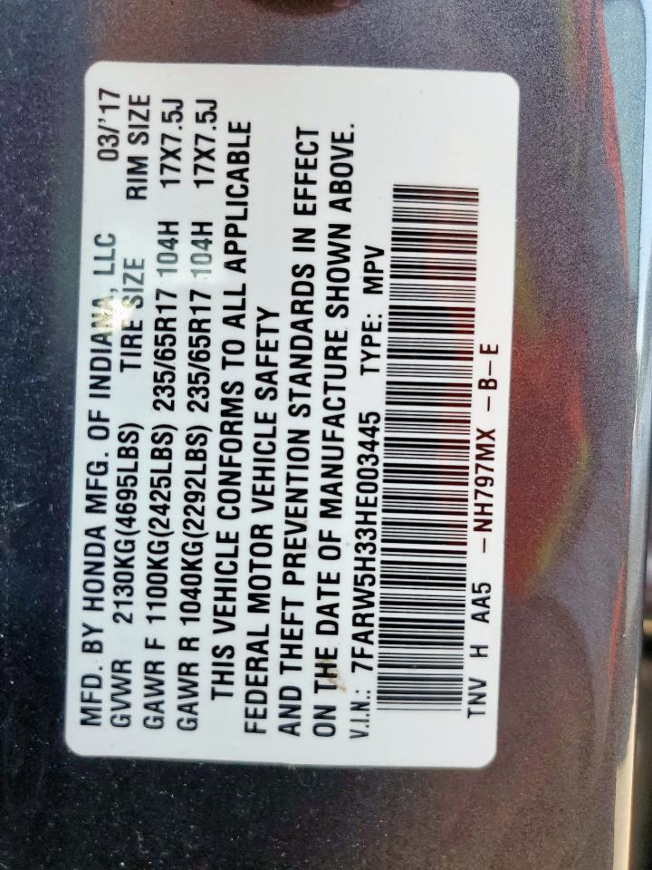 2017 Honda Cr-V Lx VIN: 7FARW5H33HE003445 Lot: 84475825