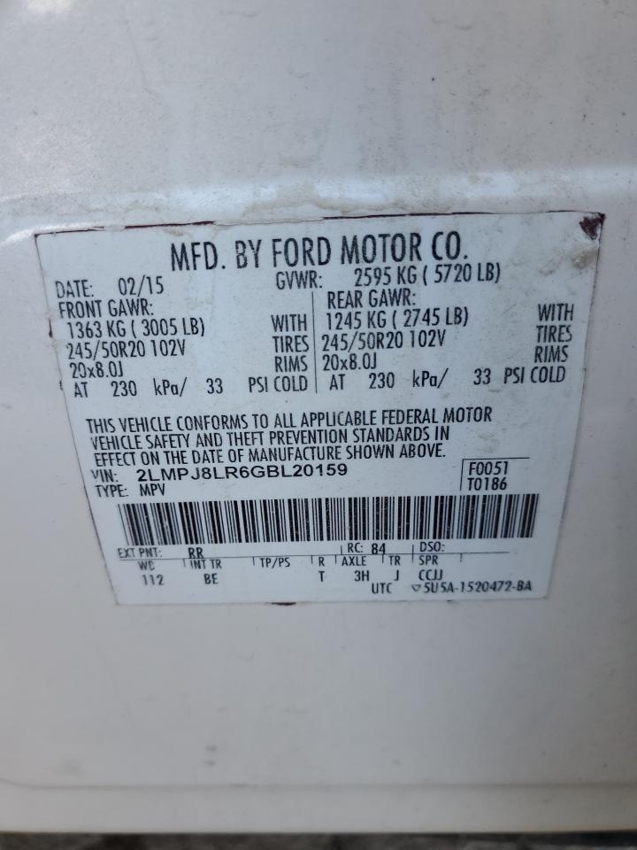 2016 Lincoln Mkx Reserve VIN: 2LMPJ8LR6GBL20159 Lot: 82312535