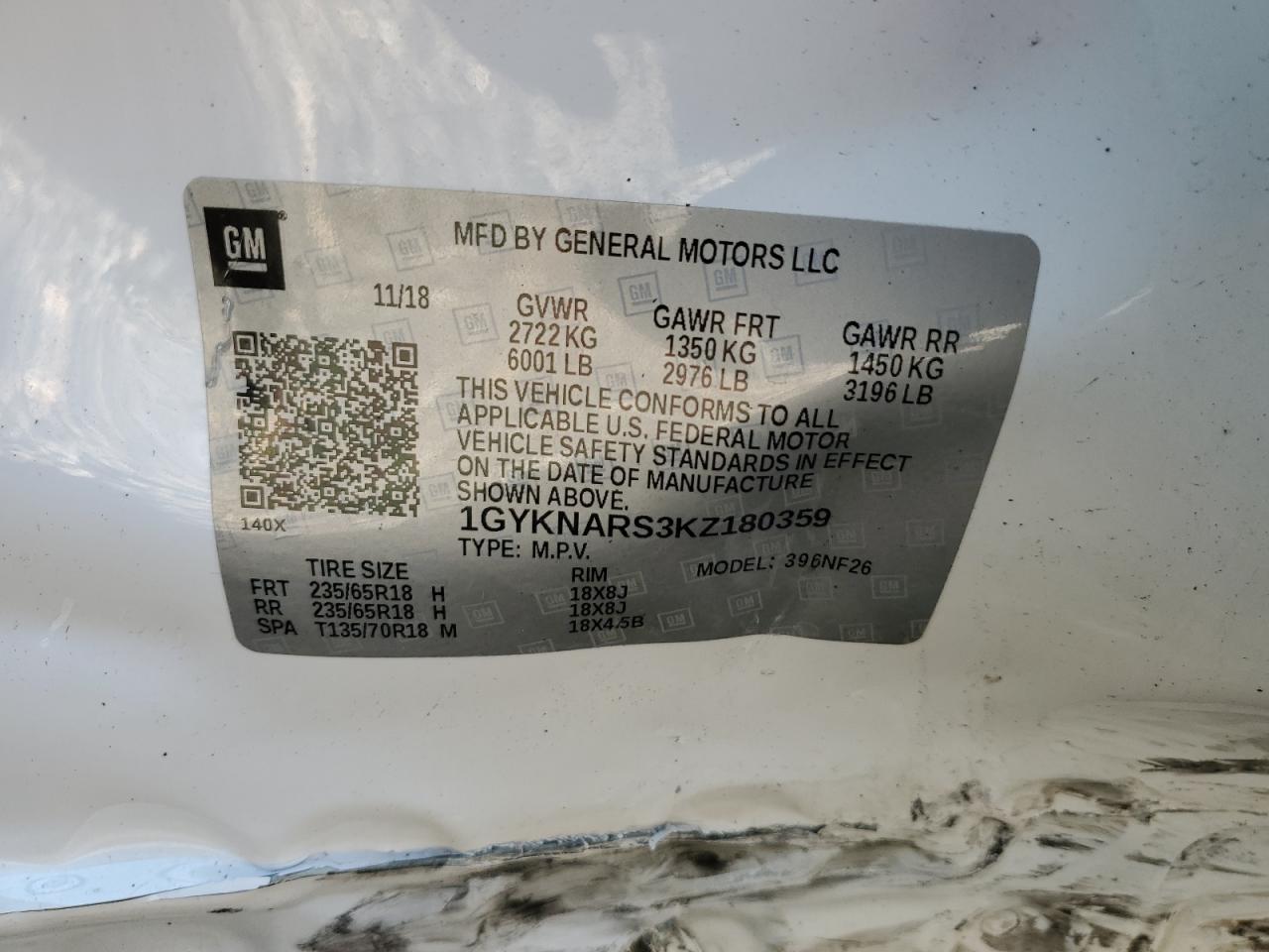 2019 Cadillac Xt5 VIN: 1GYKNARS3KZ180359 Lot: 82643115