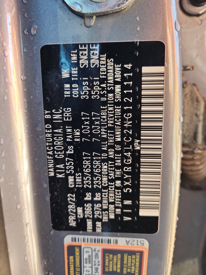 2022 Kia Sorento Lx VIN: 5XYRG4LC2NG121114 Lot: 86081835