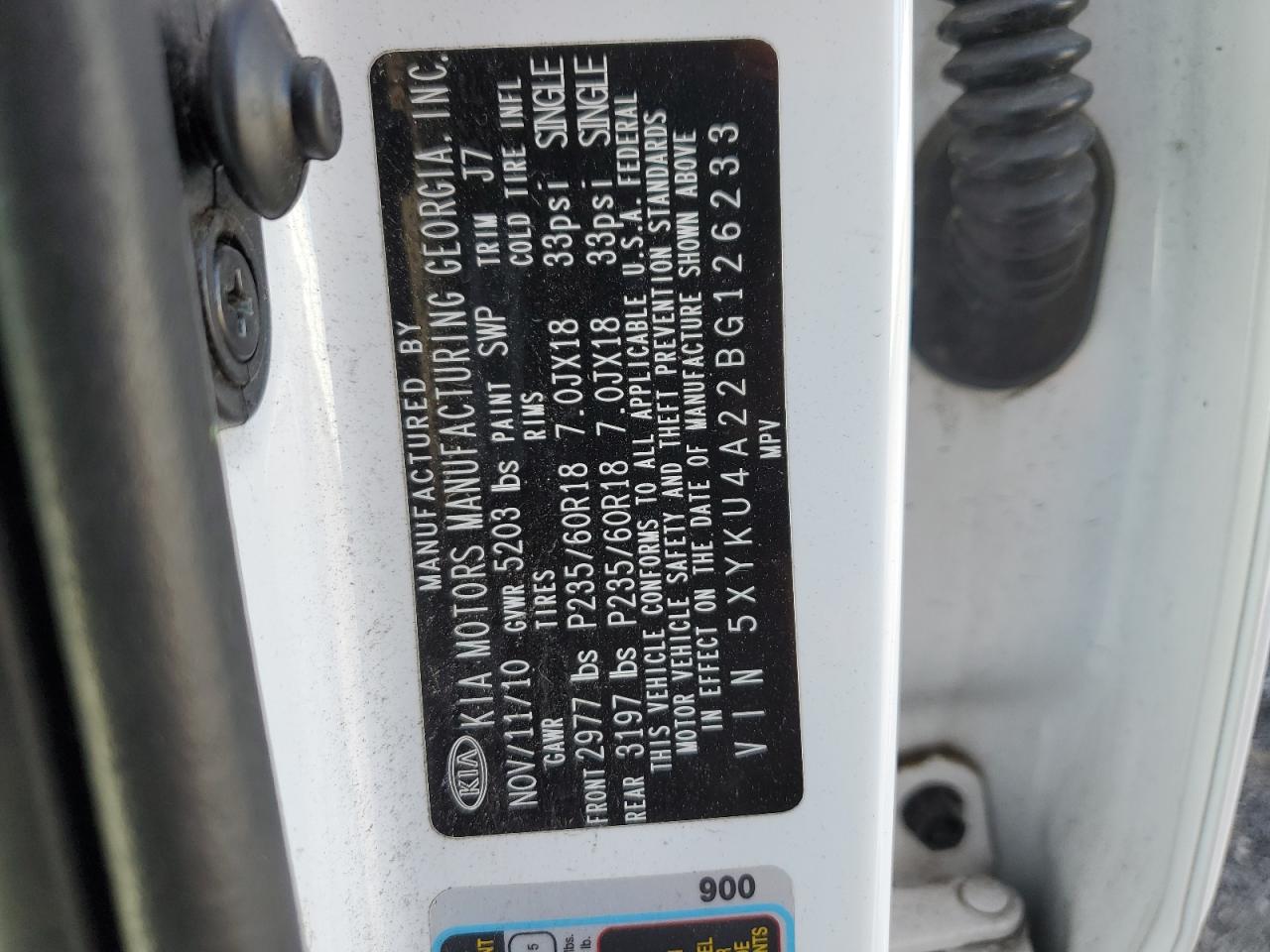 2011 Kia Sorento Ex VIN: 5XYKU4A22BG126233 Lot: 86086965