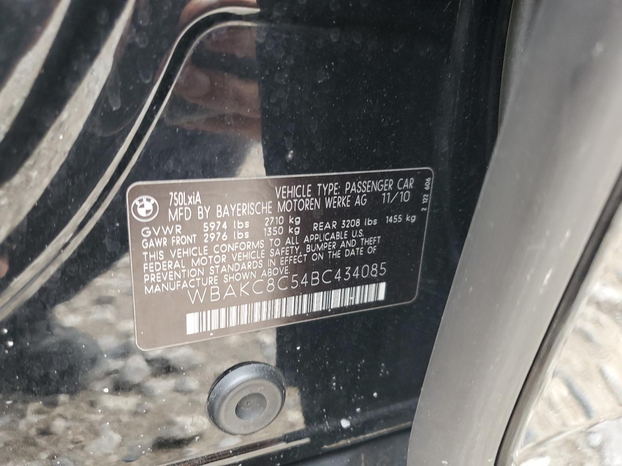 2011 BMW 750 Lxi VIN: WBAKC8C54BC434085 Lot: 87410685