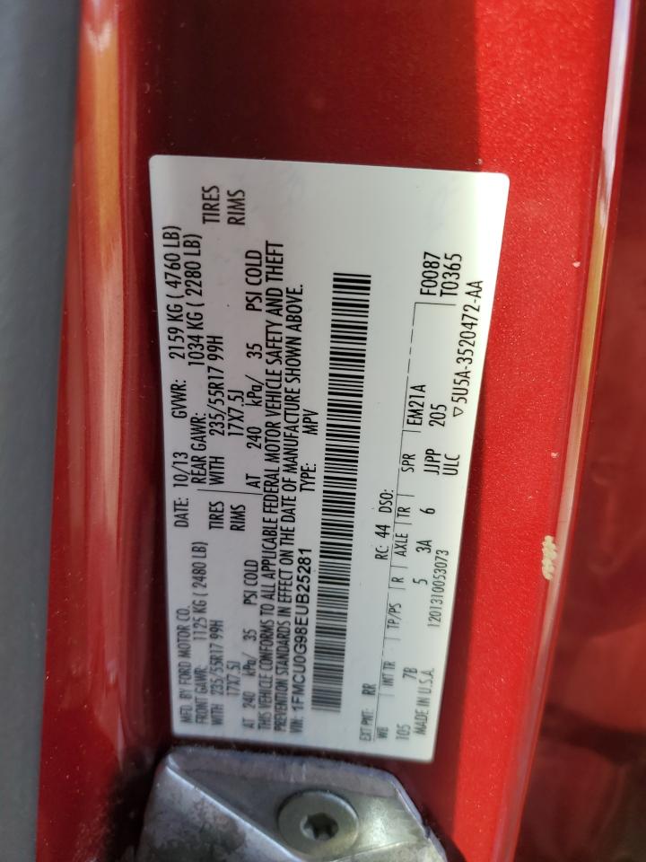 2014 Ford Escape Se VIN: 1FMCU0G98EUB25281 Lot: 82752665